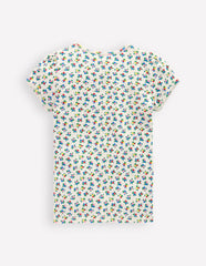 Short Sleeve Pointelle Top - Soft Ivory Ditsy Floral