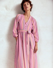 Faye Cotton Maxi Dress - Sorbet Pink, Seersucker Stripe