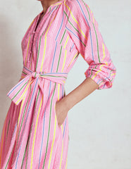 Faye Cotton Maxi Dress - Sorbet Pink, Seersucker Stripe