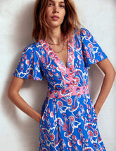 Ellie Flutter Maxi Tea Dress - Kingfisher Blue, Foliage Trail