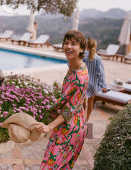 Maya Kimono Jersey Maxi Dress - Pink Rose, Foliage Trail