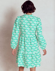 Esme Linen Short Dress - Aquamarine Blue, Deco Palm