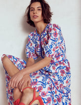 Rhea Embroidered Midi Dress - Ivory, Foliage Trail