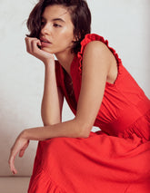 Wren Double Cloth Midi Dress - Strawberry Tart Red