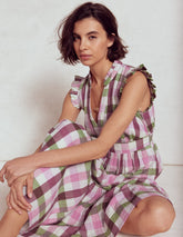 Wren Double Cloth Midi Dress - Pink and Green Multigingham