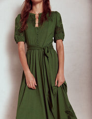Cutwork Detail Midi Dress - Green Fir