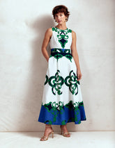 Sleeveless Linen Blend Dress - Ivory, Ornate Reflection