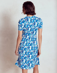 Naomi Short Sleeve Dress - Blue, Abstract Swirl