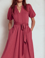 Sofia Trim Jersey Midi Dress - Terracotta Red