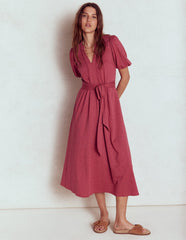 Sofia Trim Jersey Midi Dress - Terracotta Red