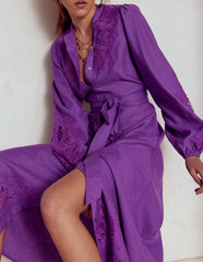 Mae Linen Blend Shirt Dress - Royal Purple