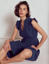 Wren Double Cloth Short Dress - Navy