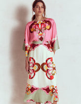Flute Sleeve Midi Dress - Pink Rose, Ornate Reflection