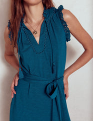 Aria Broderie Trim Midi Dress - Harbour Blue