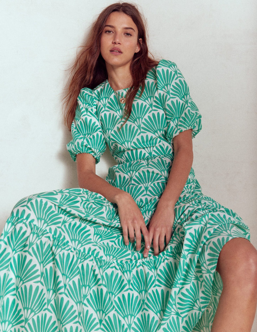 Tiered Poplin Maxi Dress - Aquamarine Blue, Deco Palm