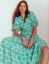 Tiered Poplin Maxi Dress - Aquamarine Blue, Deco Palm