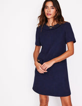 Evita Cotton Shift Dress - Navy
