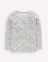 Long Sleeve Pointelle Top - Soft Ivory Ditsy