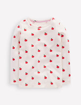 Long Sleeve Pointelle Top - Soft Ivory Little Apples
