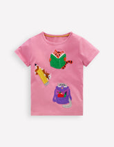 Short Sleeve Appliqué T-shirt - Formica Pink Stationary Pets