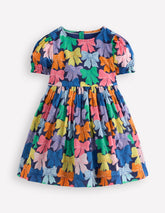 Madeline Woven Dress - Multi Rainbow Bows