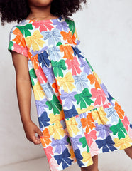 Ariel Twirly Jersey Dress - Multi Rainbow Bows