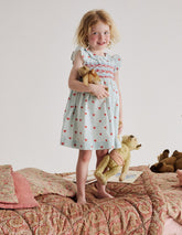 Adeline Smocked Dress - Glacier Blue Spaced Tiny Bows