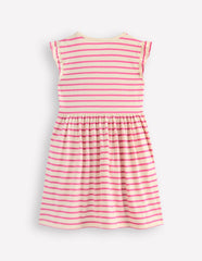 Flutter Sleeve Appliqué Dress - Pink Stripe Cakes