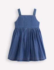 Button - through Pinafore Dress - Mid Vintage Denim
