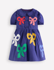 Appliqué Bow Shirt Dress - Starboard Blue Bows