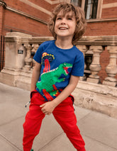 Short Sleeve Appliqué T-shirt - Dino Space