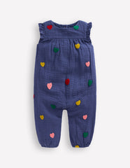Ruffle Sleeve Romper - Navy Hearts