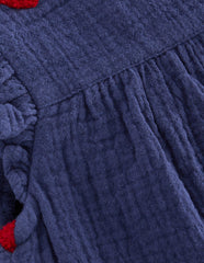 Ruffle Sleeve Romper - Navy Hearts