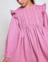 Lace Trim Jersey Dress - Formica Pink