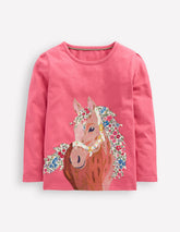 Long Sleeve Superstitch Tee - Rose Pink Horses