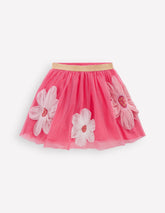 Appliqué Tulle Skirt - Pink Flowers