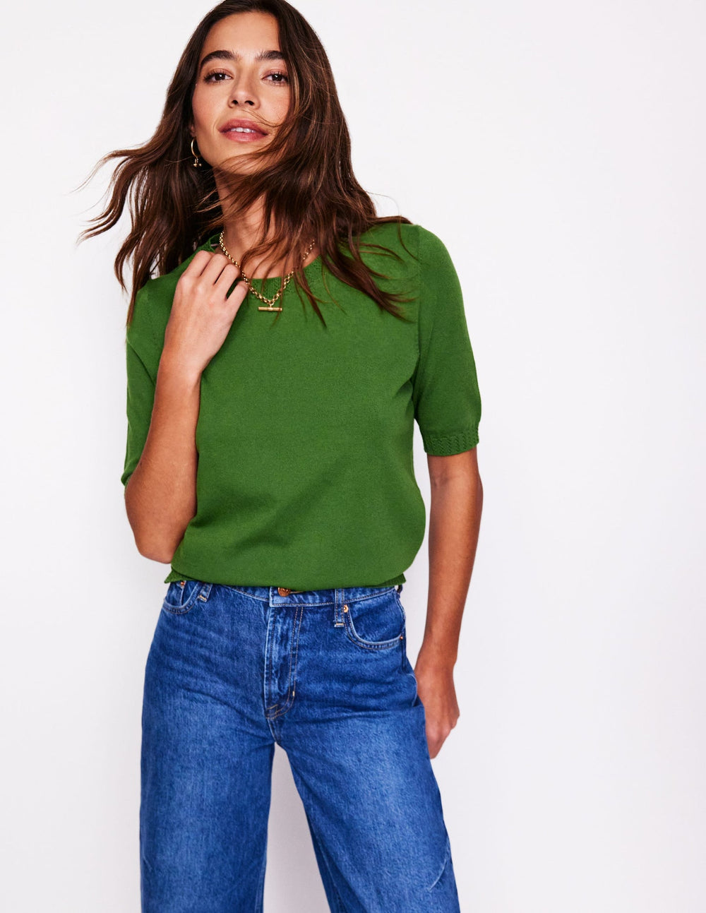 Emilia Cotton Crew T-shirt - Promenade Green