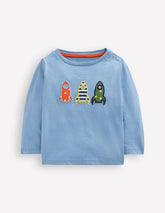 Long Sleeve Applique T-shirt - Blue Rockets