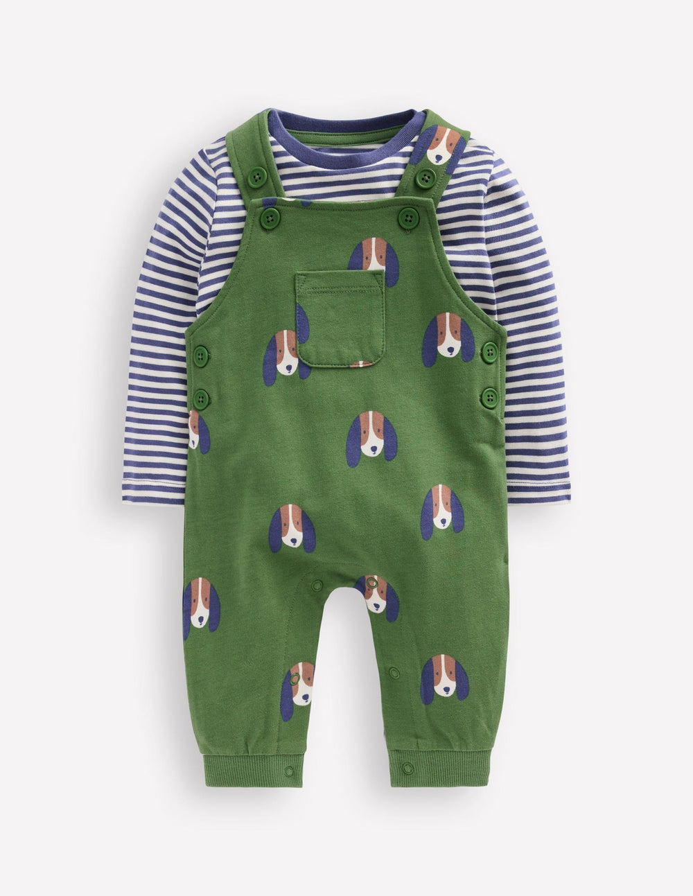 Printed Jersey Overalls Set - Green Dogs