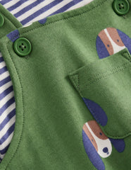 Printed Jersey Overalls Set - Green Dogs