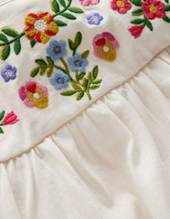 Embroidered Jersey Yoke Top - Soft Ivory Embroidery