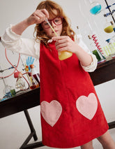 Saffy Cord Pinafore Dress - Poppy Red