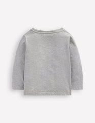 Long Sleeve Applique T-shirt - Grey Marl Apples