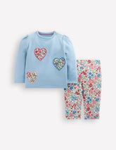 Appliqué Jersey Play Set - Blue Floral Hearts