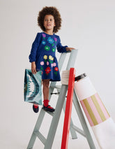 Applique Sweatshirt Dress - Sapphire Blue Flowers