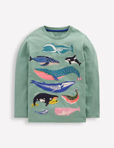 Long Sleeve Glow T-shirt - Eucalyptus Whales