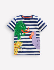 Short Sleeve Appliqué T-shirt - Prehistoric Animals Applique
