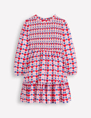 Aurora Long Sleeve Dress - Poppy Red Geo Heart