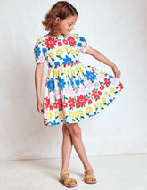 Madeline Woven Dress - Multi Rainbow Flower