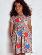 Appliqué T-shirt Dress - Rose Pink Flowerbed Hearts
